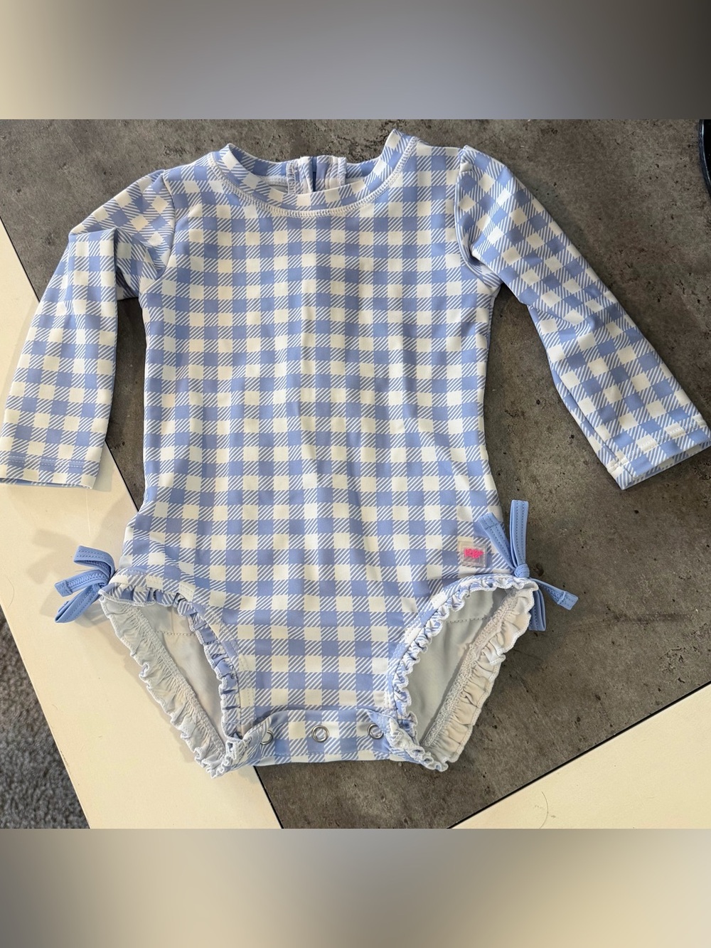 Ruffle Butts Blue and White Gingham Long-Sleeve One-Piece